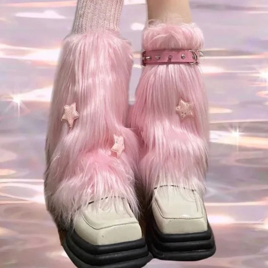 Pink Star Fuzzy Leg Warmers