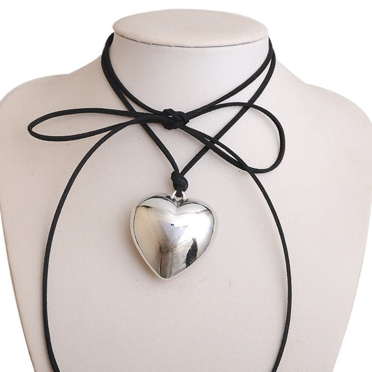 Chunky Silver Heart Choker Necklace